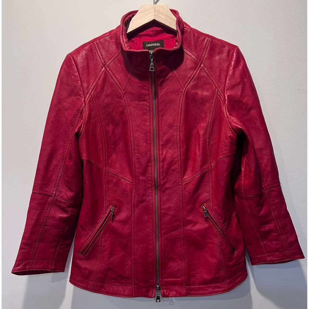 DANIEL Italian Leather Red Moto‎ Jacket Women's Size 14/16